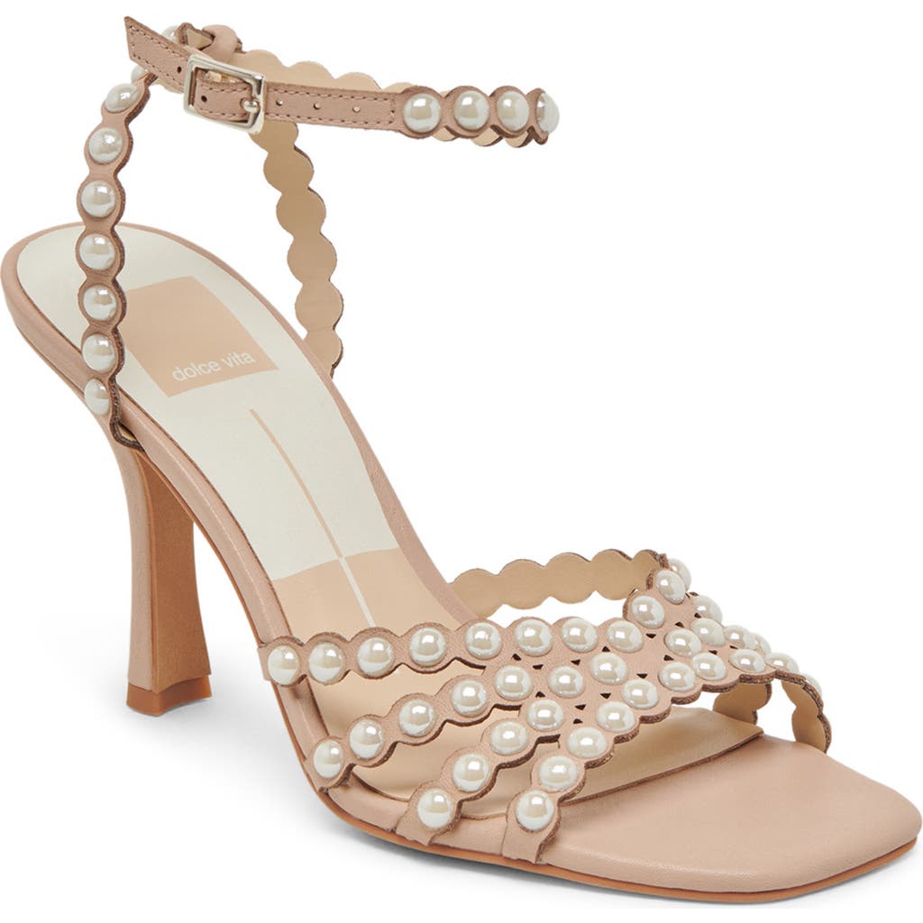 Dolce Vita Hellen Pearly Bead Ankle Strap Sandal In Light Blush Leather