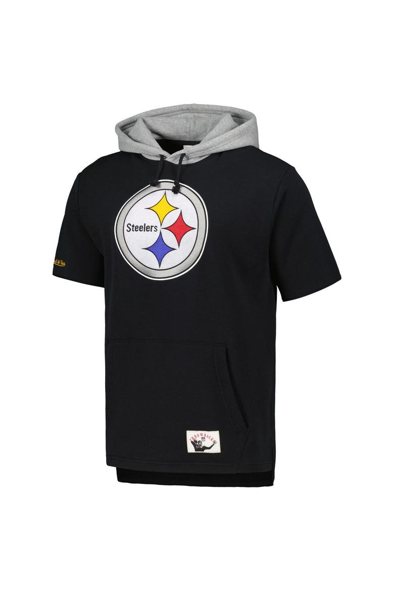 Men's Mitchell & Ness Black Pittsburgh Steelers Postgame Short Sleeve Hoodie, Alternate, color, Black