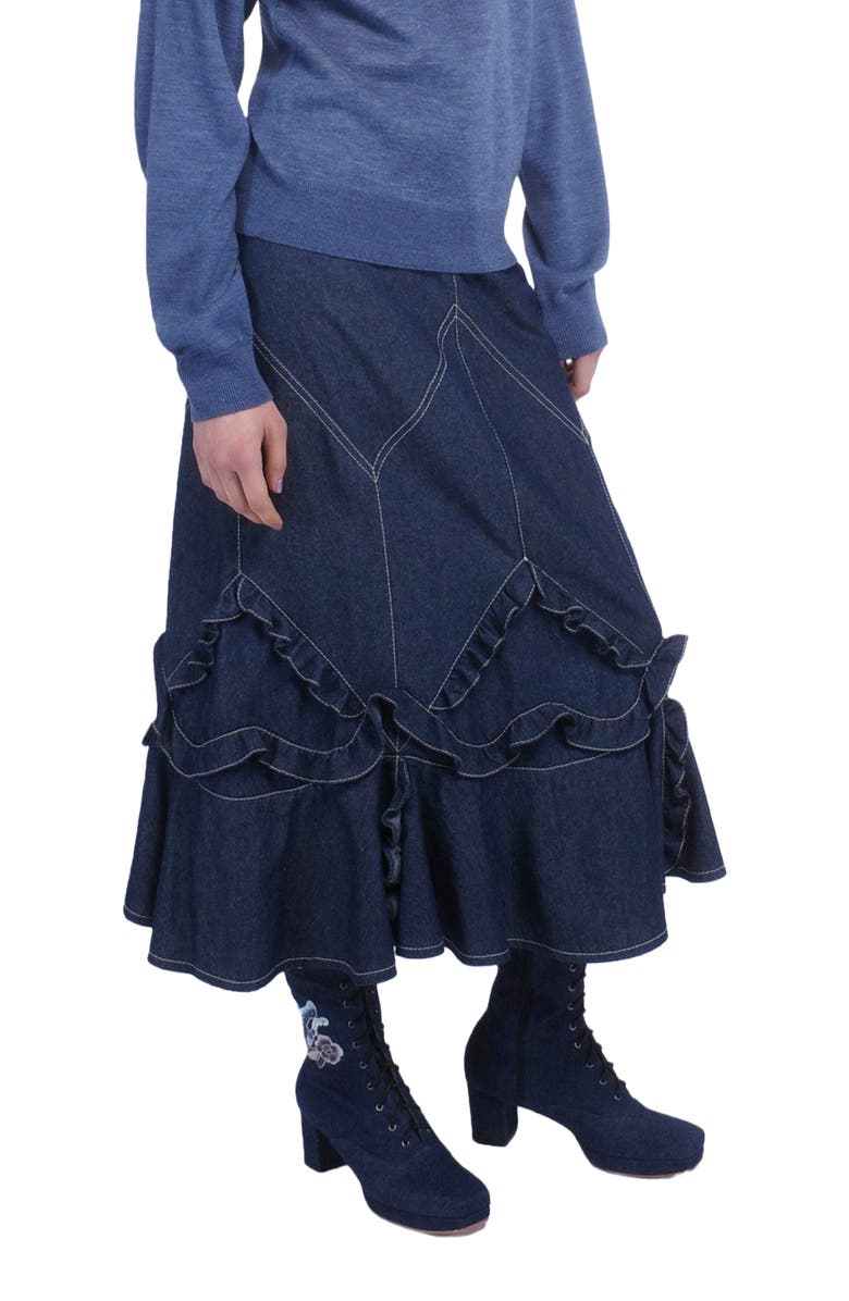 Anna Sui Denim Ruffle Maxi Skirt, Alternate, color, Denim