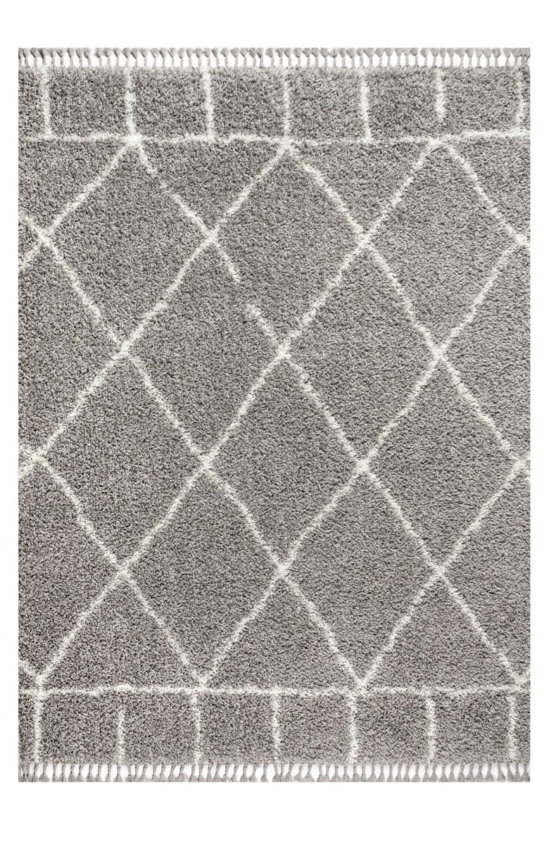 JONATHAN Y Mercer Shag Plush Tassel Moroccan Geometric Area Rug, Alternate, color, Gray/Ivory