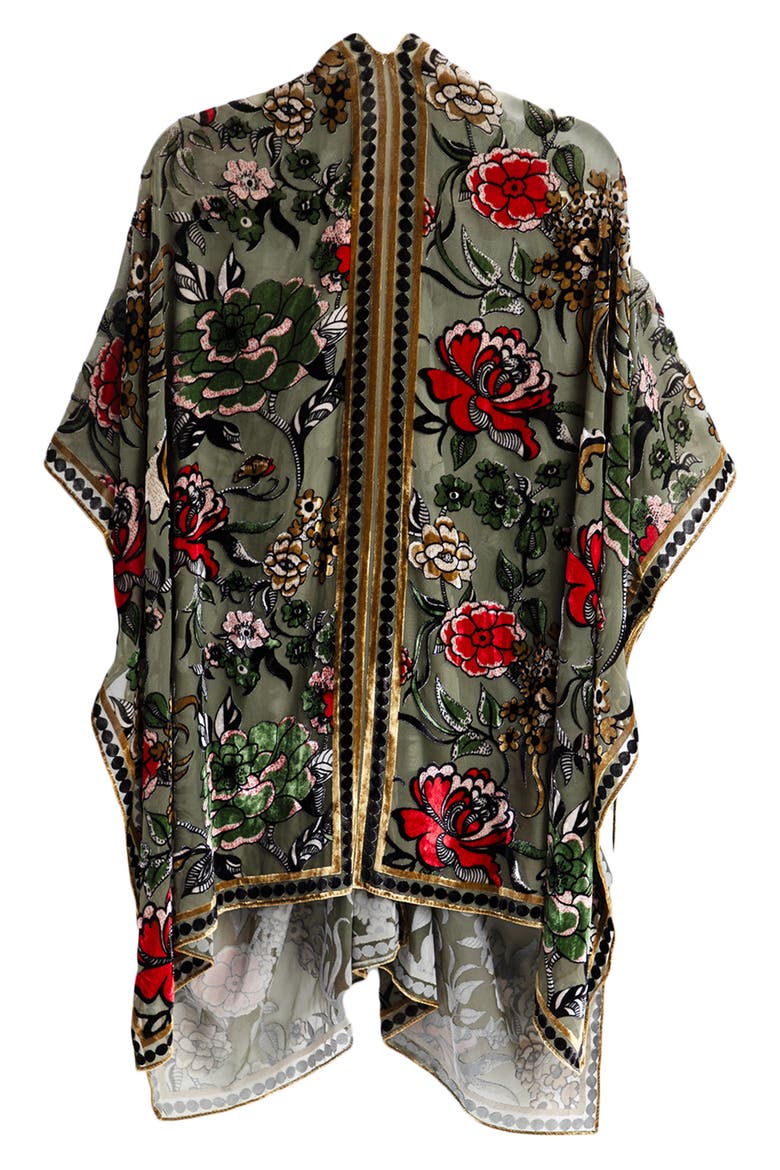 Floral Velvet Burnout Ruana, Alternate, color, GREEN