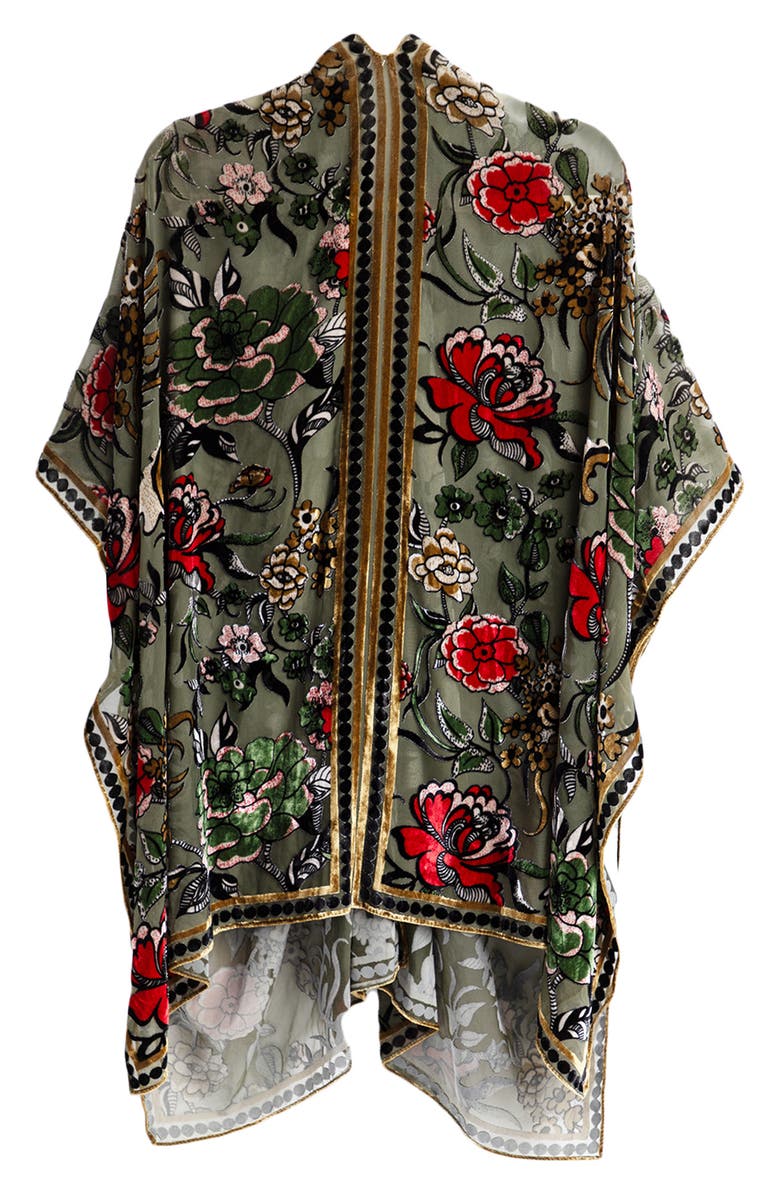 SAACHI Floral Velvet Burnout Ruana, Alternate, color, Green