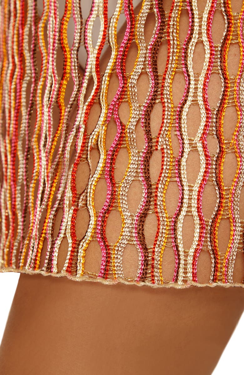 Becca Desert Dancer Metallic Long Sleeve Sheer Cover-Up Dress, Alternate, color, Caliente Multi