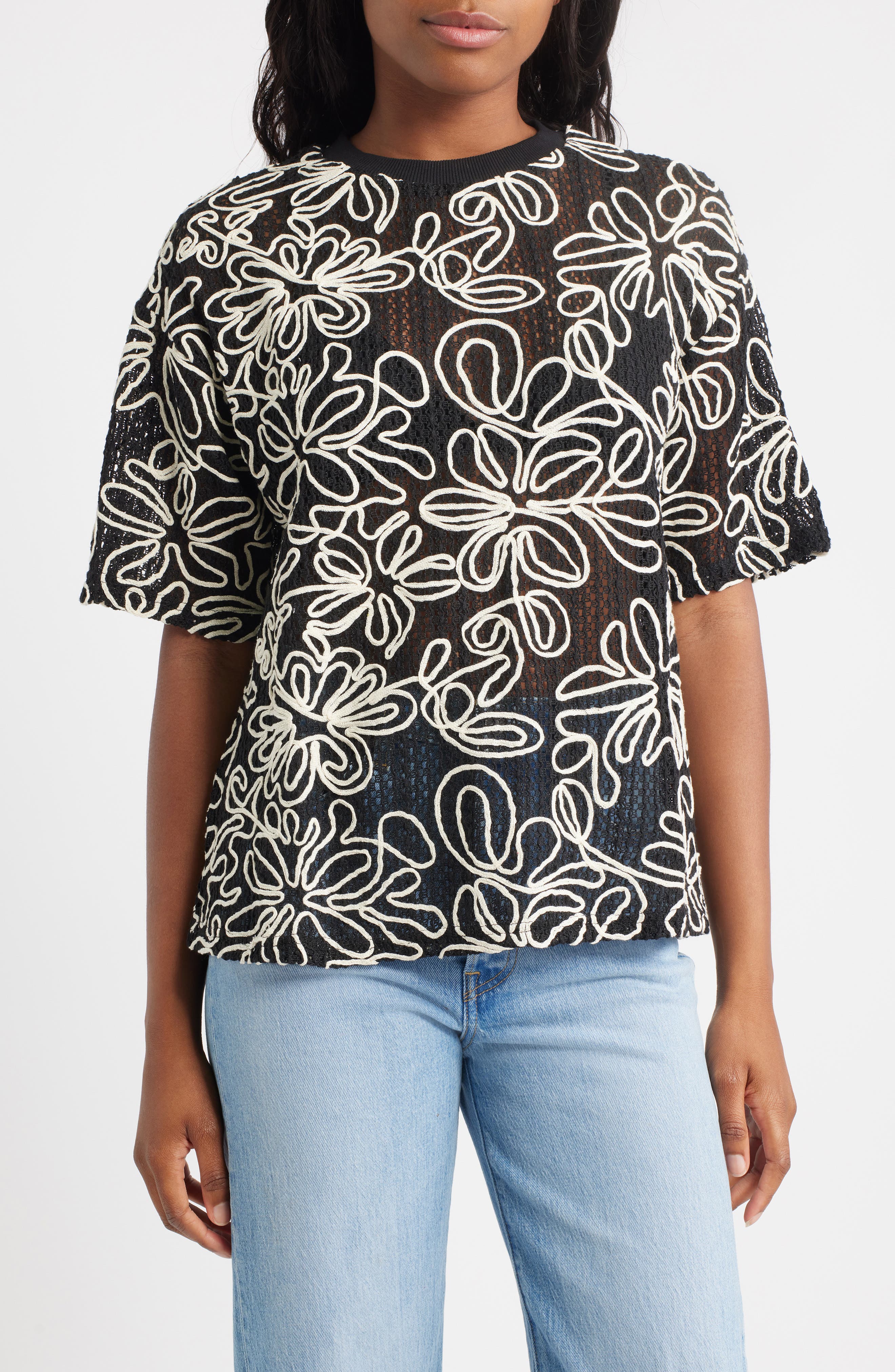 Topshop Floral Appliqué Open Stitch Shorts