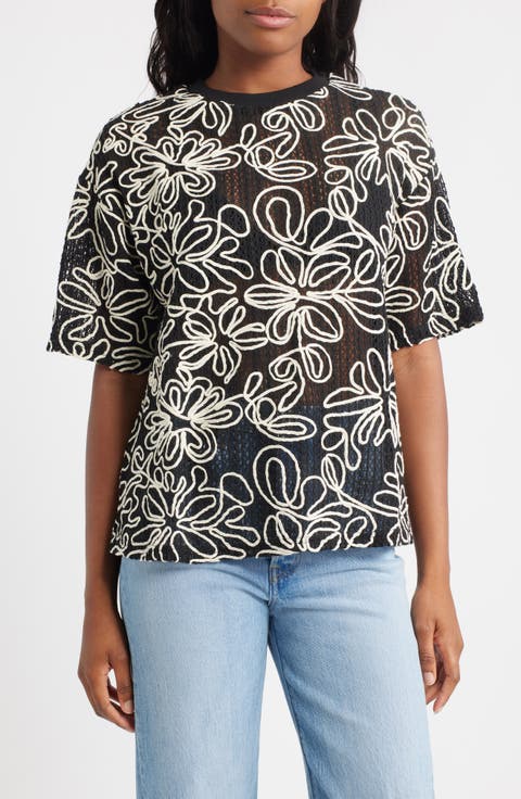 Floral Appliqué Open Stitch Shorts