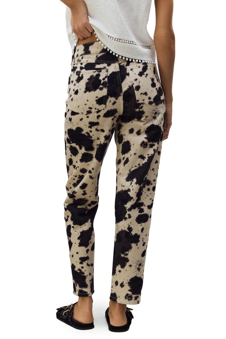 Cow Print Straight Leg Jeans, Alternate, color, BROWN