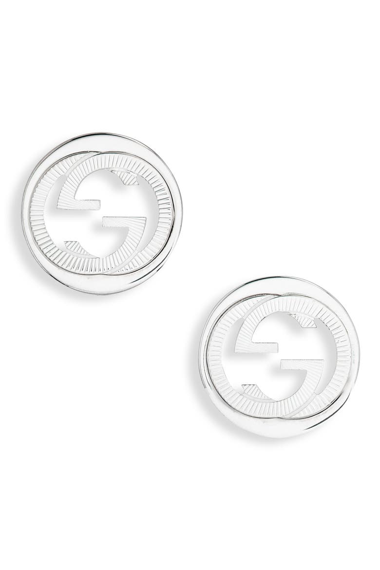 Interlocking G Stud Earrings, Main, color, SILVER