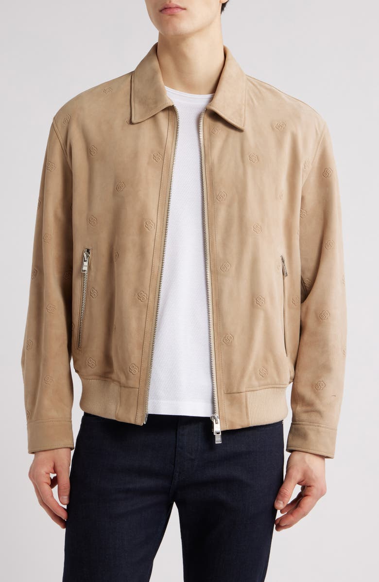 BOSS Merwyn Embossed Leather Jacket, Main, color, Light Beige