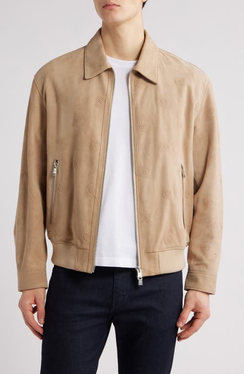 Hugo Boss Merwyn Embossed Leather Jacket In Light Beige