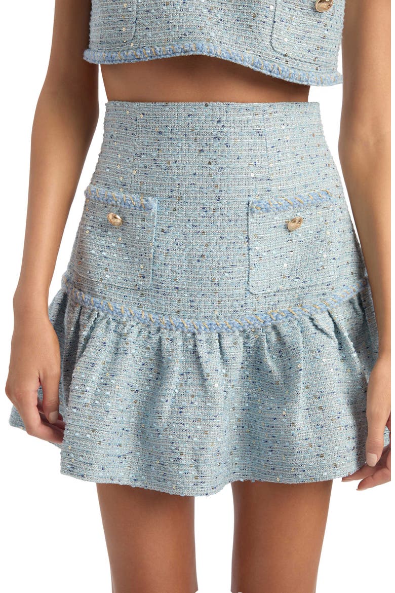Elina Sequin Bouclé Miniskirt, Alternate, color, BLUE BOUCLE