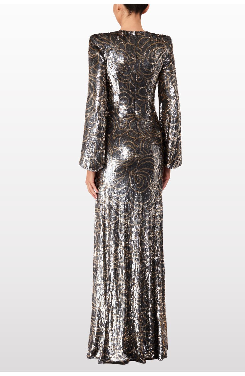 Jenny Packham Paradise sequin-embellished puff-sleeve maxi dress, Alternate, color, Shadow Grey
