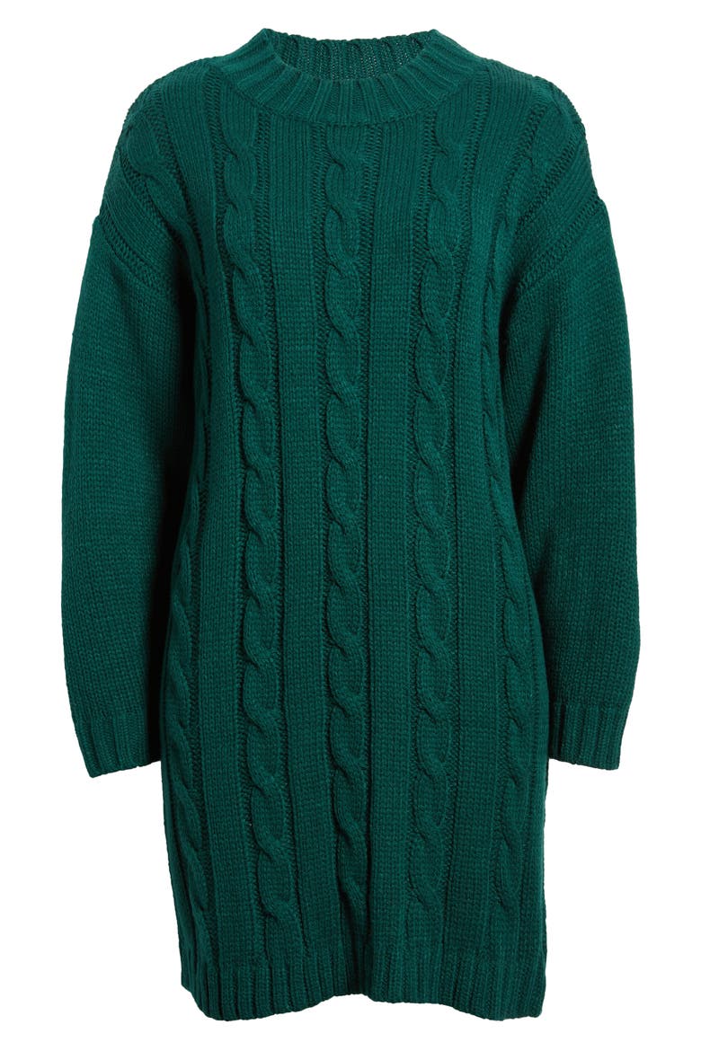 Staycation Cable Stitch Long Sleeve Sweater Dress, Alternate, color, CALLA GREEN