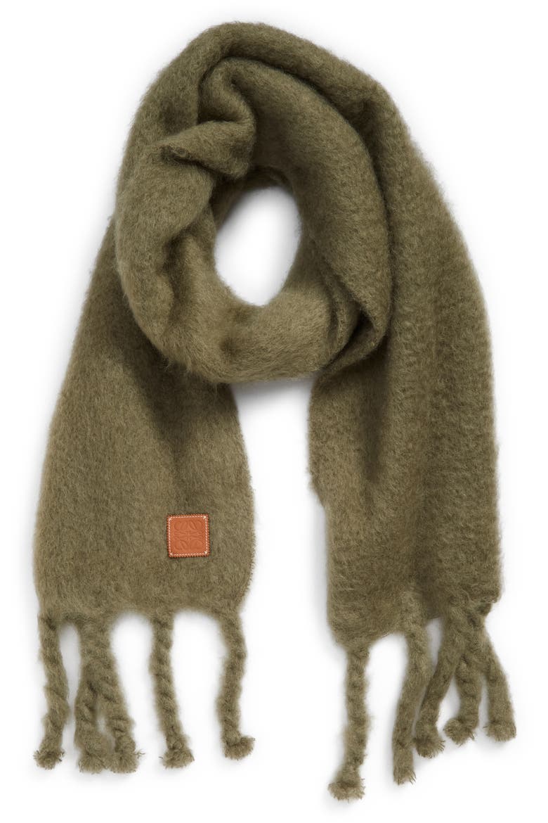 Anagram Patch Mohair & Wool Blend Scarf, Alternate, color, DUSTY OLIVE