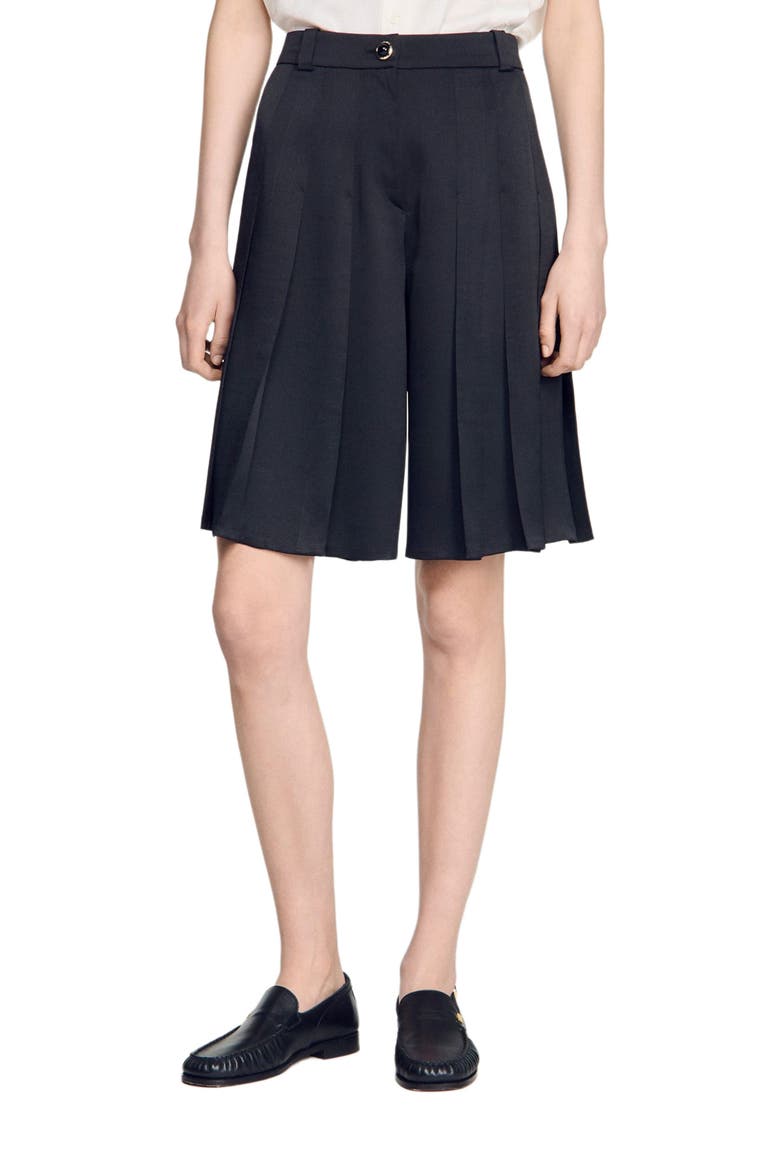 Long high-waisted pleated shorts, Main, color, Black