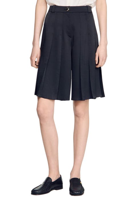Long high-waisted pleated shorts