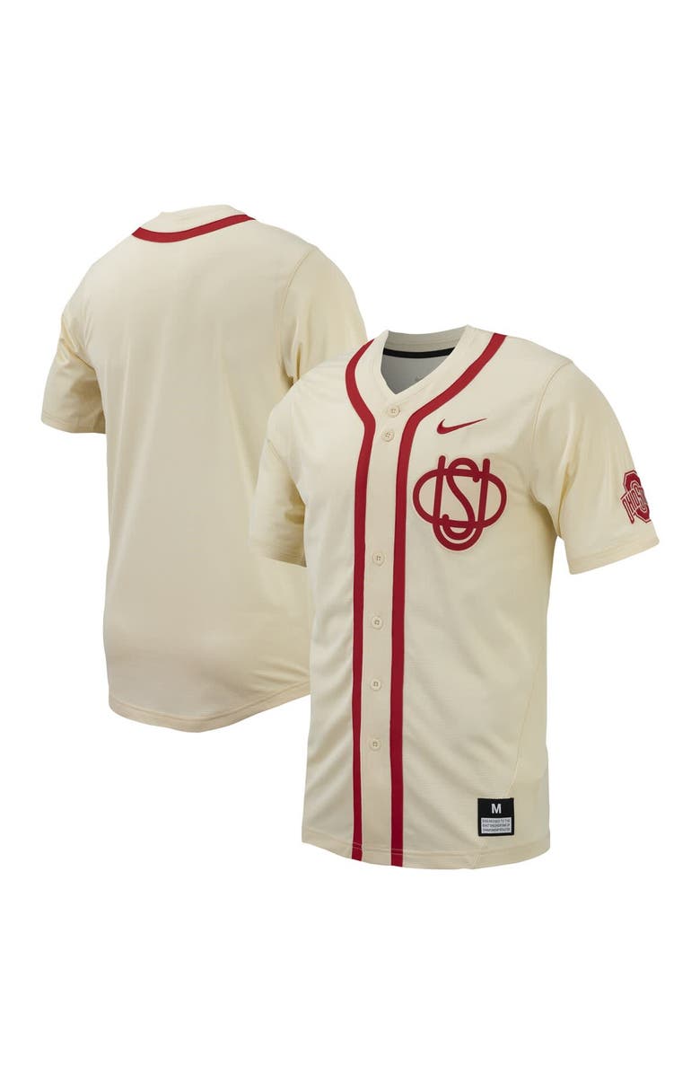 Nike Men's Nike Cream Ohio State Buckeyes Replica Full-Button Baseball Jersey, Main, color, 