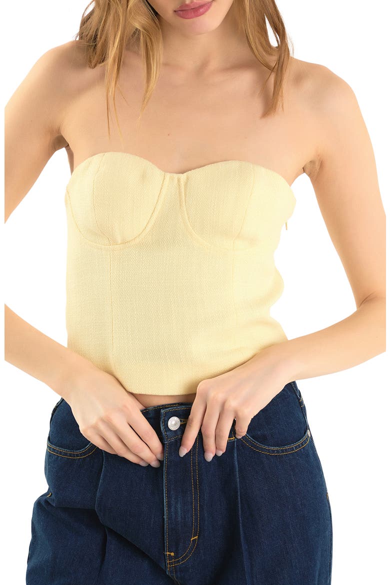 Strapless Tweed Corset Top, Alternate, color, BUTTER