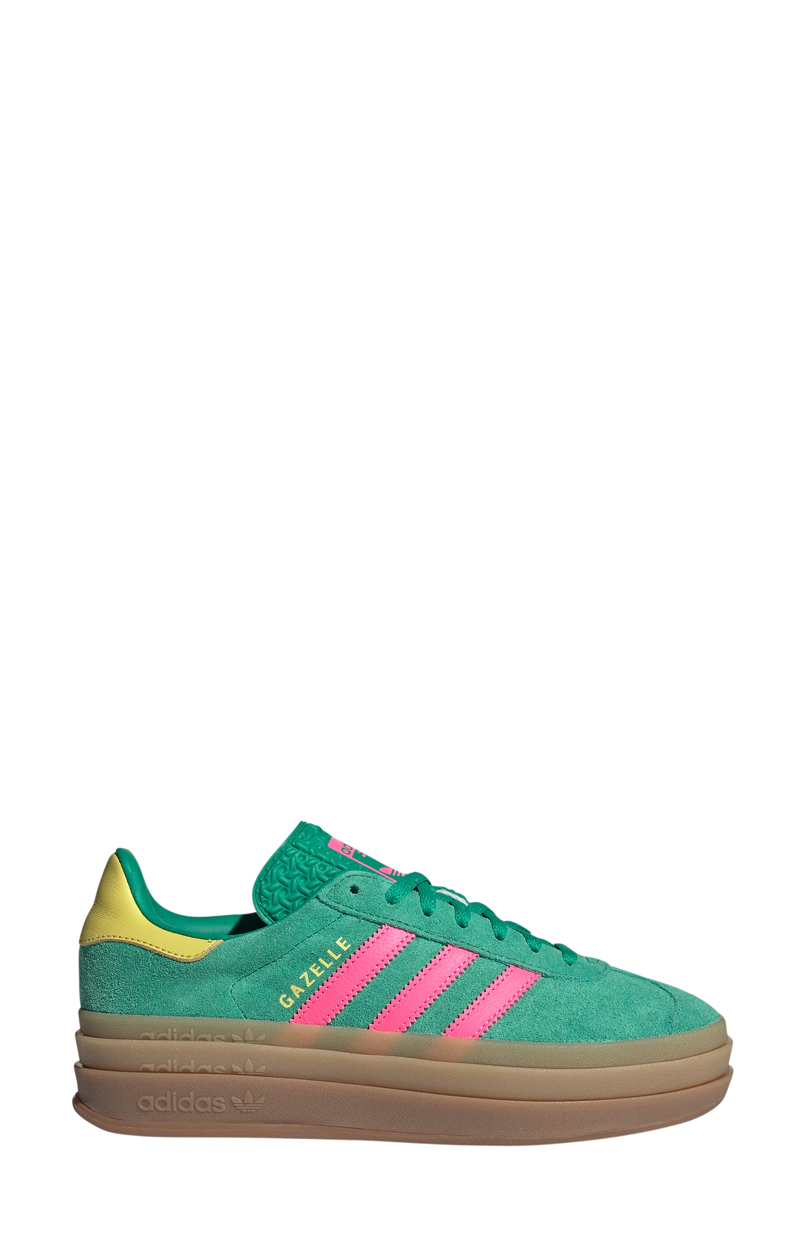 adidas Gazelle Bold Platform Sneaker, Alternate, color, Court Green/Pink/Sulfur