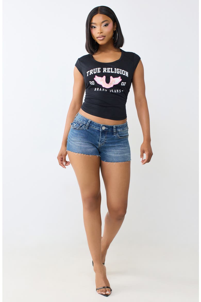 Distressed Logo Scoop Neck Graphic T-Shirt, Alternate, color, JET BLACK