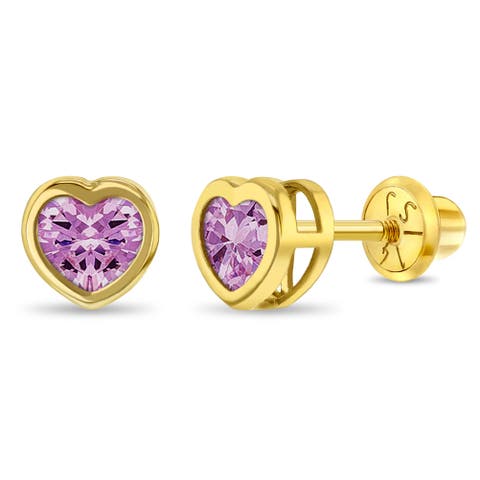 14k Heart Bezel Simulated Birthstone Earrings