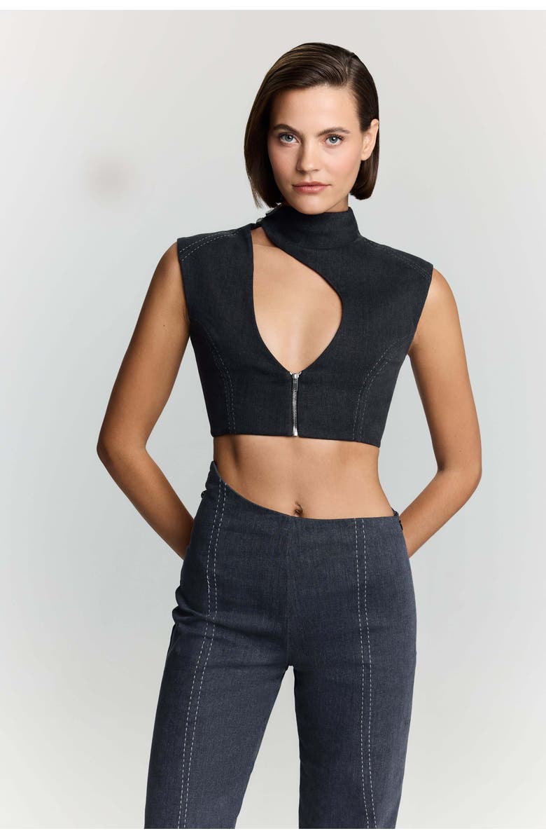 Jendue US Dew Drop Denim Vest - Unique Asymmetrical Zipper Top, Main, color, Deep Blue