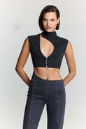 Jendue US Dew Drop Denim Vest - Unique Asymmetrical Zipper Top
