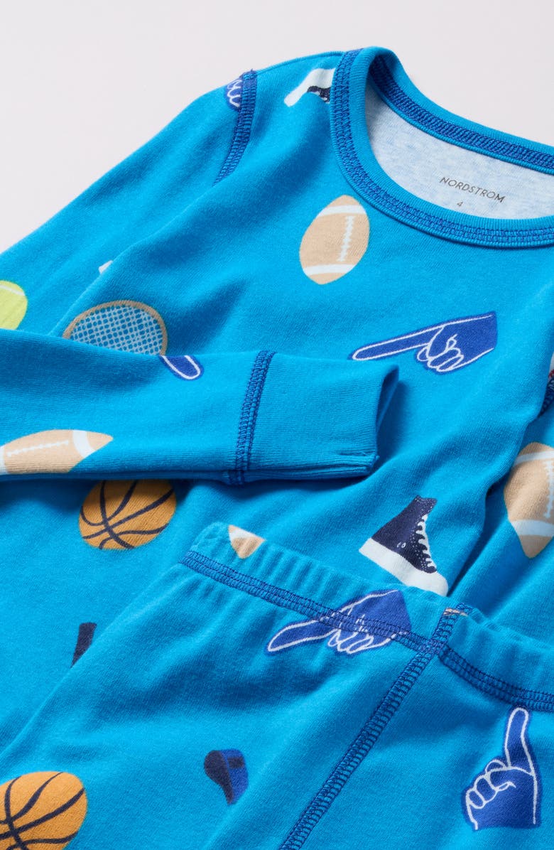 Nordstrom Kids' Glow in the Dark Fitted Two-Piece Pajamas, Alternate, color, Blue Sports Classic