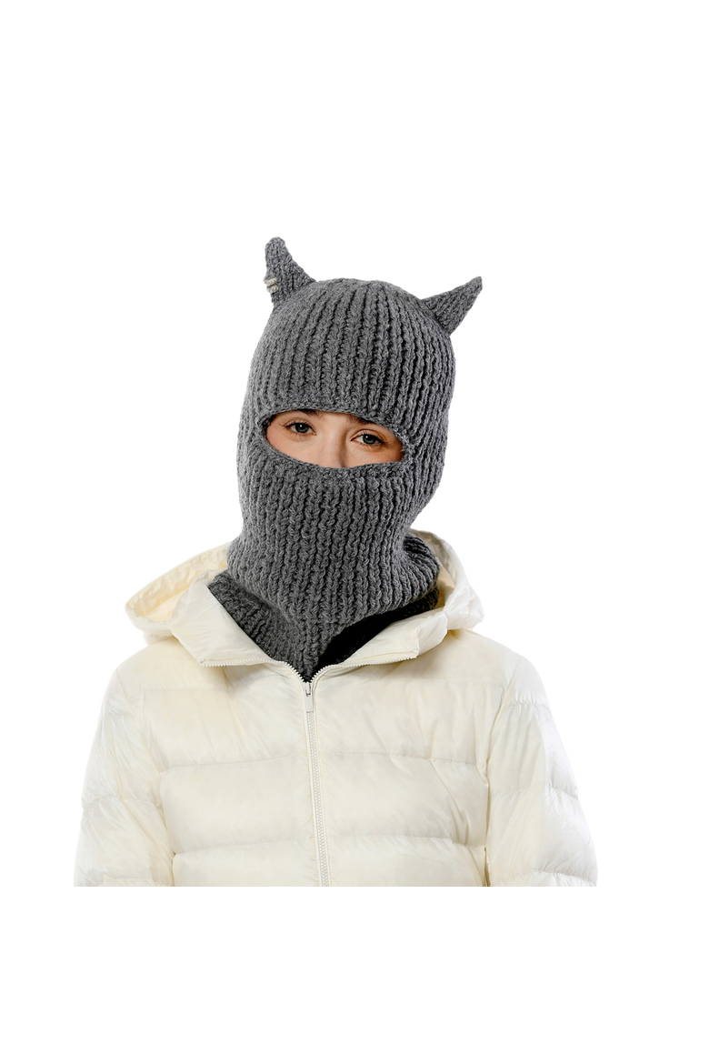 Hand Knit Hood With Horns, Alternate, color, Ash