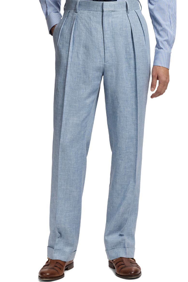 Pleated Délavé Linen Blend Trousers, Main, color, BLUE