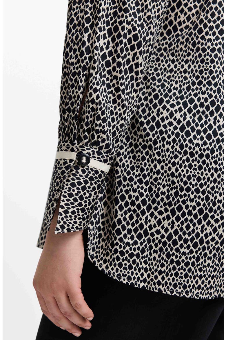 Iris Abstract Print Cotton Sateen Button-Up Shirt, Alternate, color, BLACK