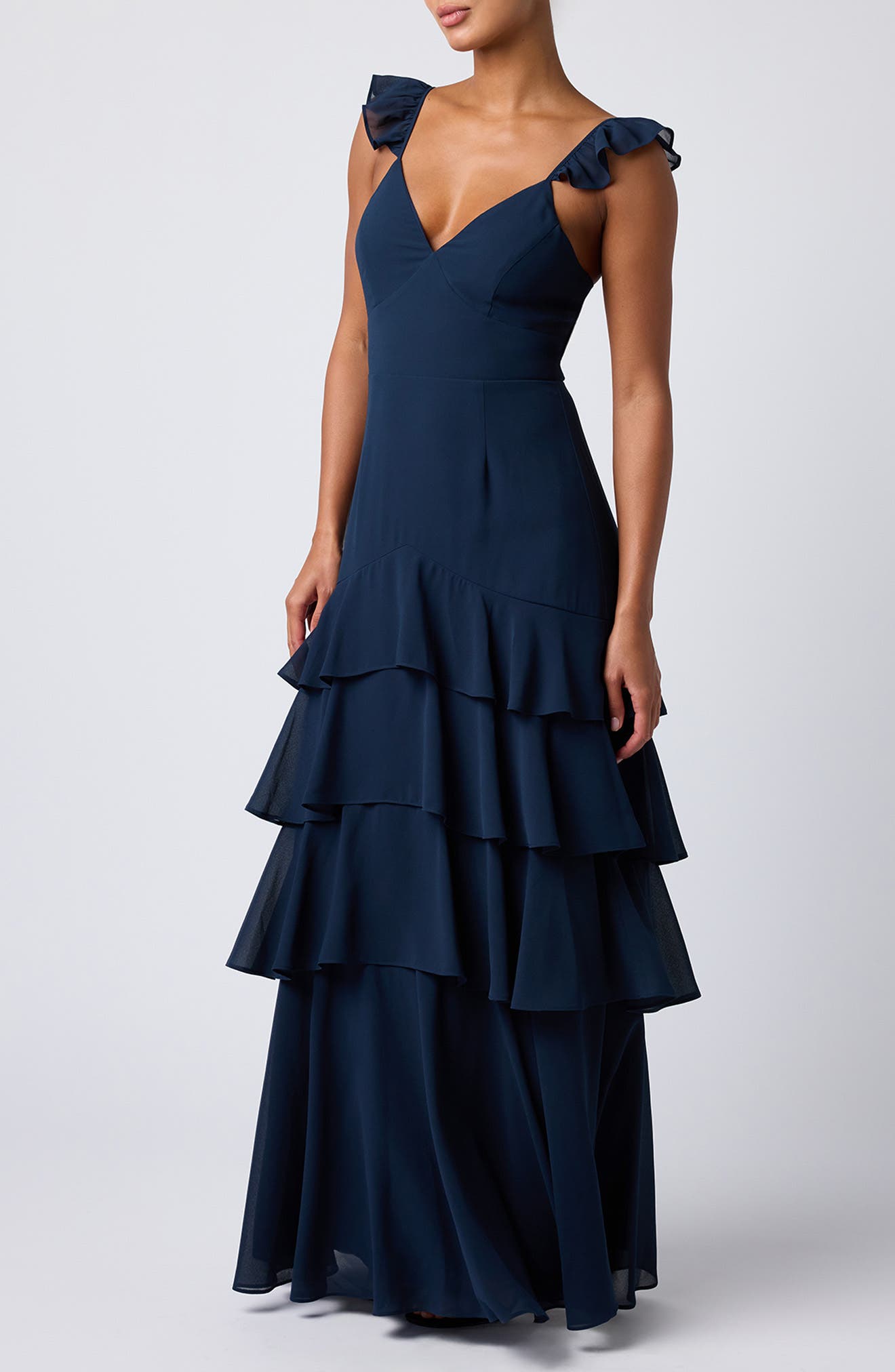 Lulus Seren Ruffle Shoulder Tiered Maxi Dress (Women) | Nordstromrack