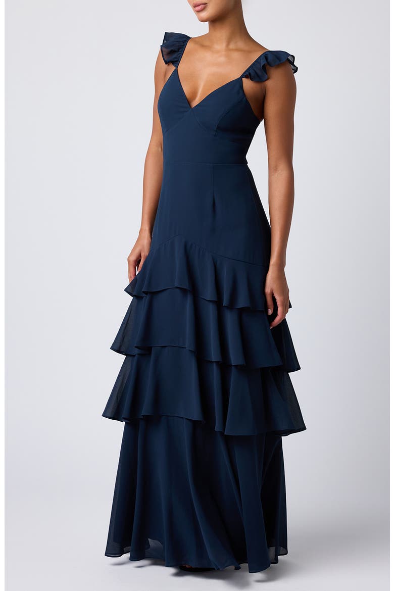 Seren Ruffle Shoulder Tiered Maxi Dress, Alternate, color, NAVY