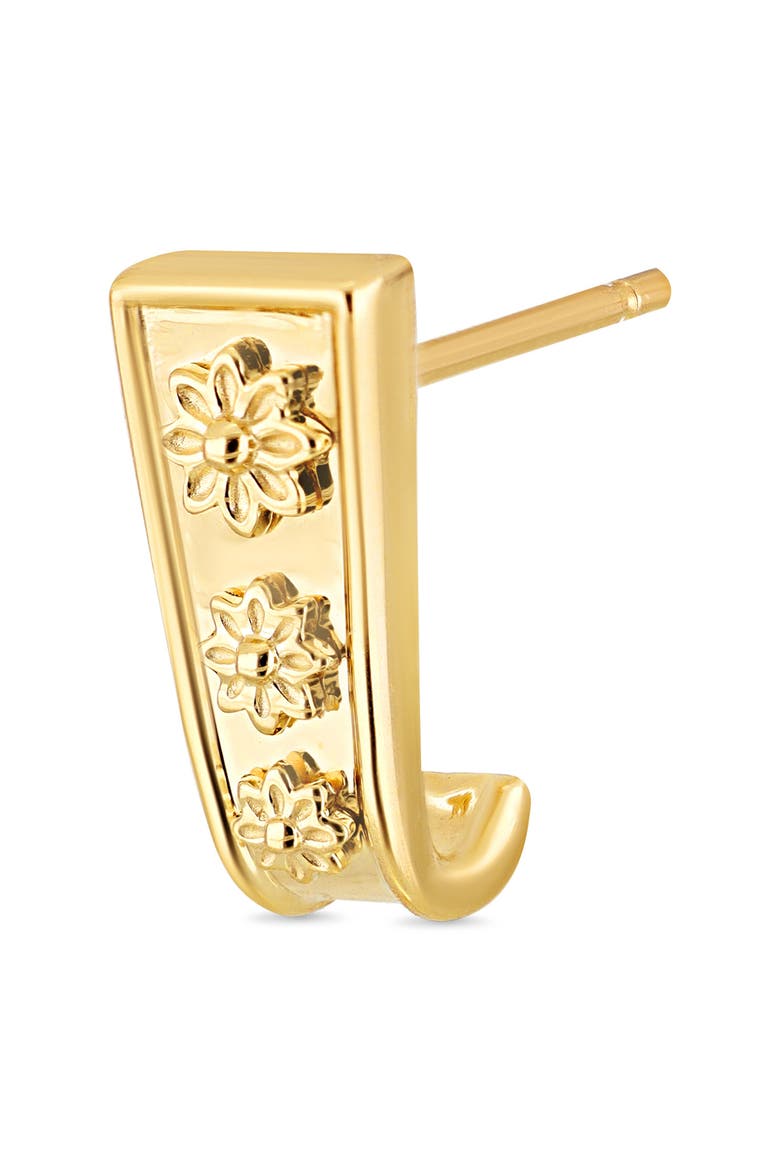 14K Gold Getty Flower Huggie J-Hoop Earrings (Online Trunk Show), Alternate, color, 14K YELLOW GOLD
