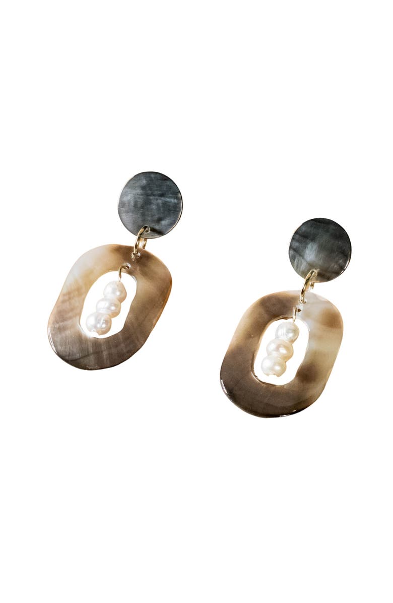 LIKHA Mother-of-Pearl Oval Dangle Earrings with Inner Pearls, Main, color, Black