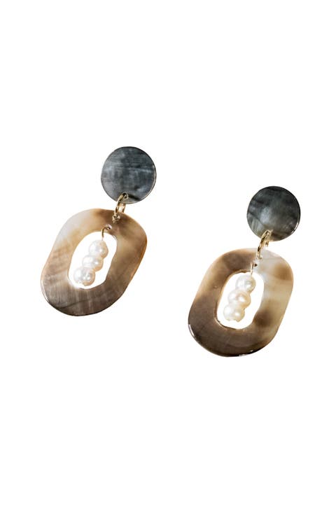 Mother-of-Pearl Oval Dangle Earrings with Inner Pearls
