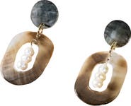 LIKHA Mother-of-Pearl Oval Dangle Earrings with Inner Pearls
