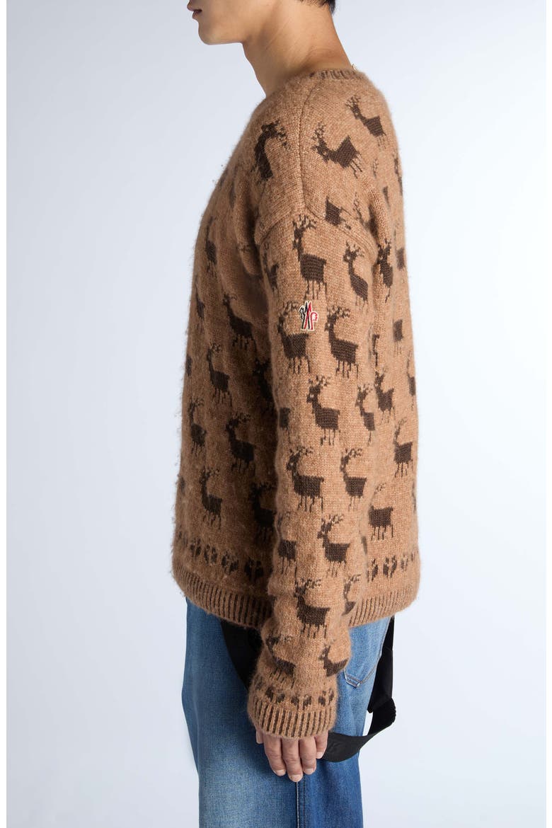 Reindeer Jacquard Alpaca & Virgin Wool Blend Sweater, Alternate, color, BROWN
