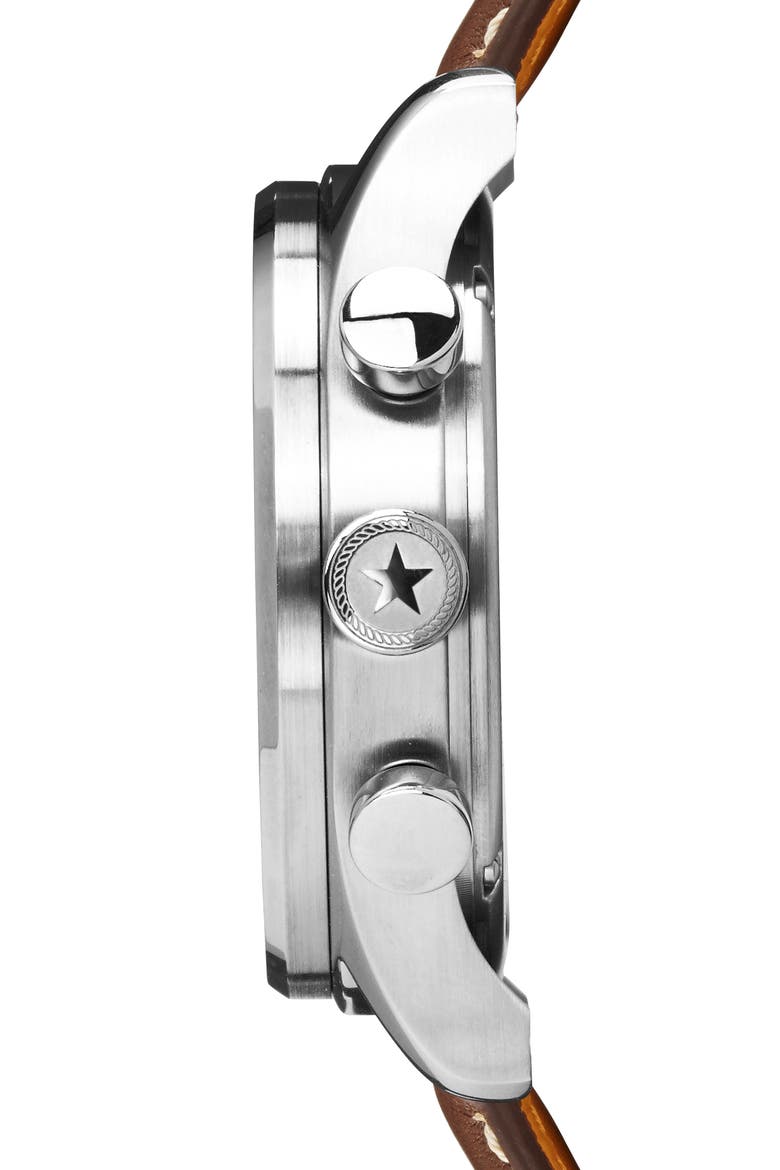 Nautical Chronograph Leather Strap Watch, 42mm, Alternate, color, SILVER