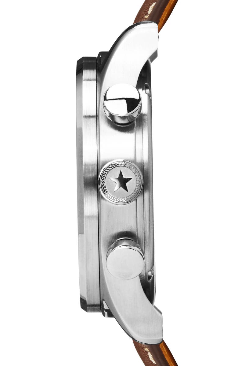 Jack Mason Nautical Chronograph Leather Strap Watch, 42mm, Alternate, color, 