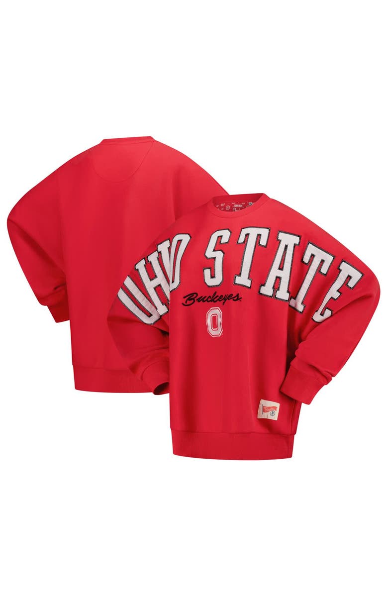 PRESSBOX Women's Pressbox  Scarlet Ohio State Buckeyes Flannigan Oversized Dolman Pullover Sweatshirt, Main, color, Scarlet