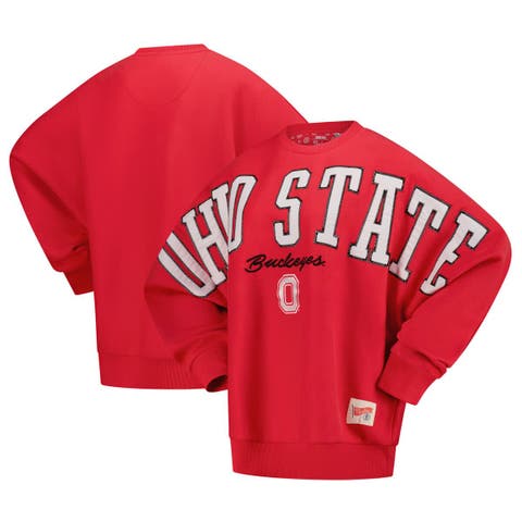 Women's Pressbox  Scarlet Ohio State Buckeyes Flannigan Oversized Dolman Pullover Sweatshirt