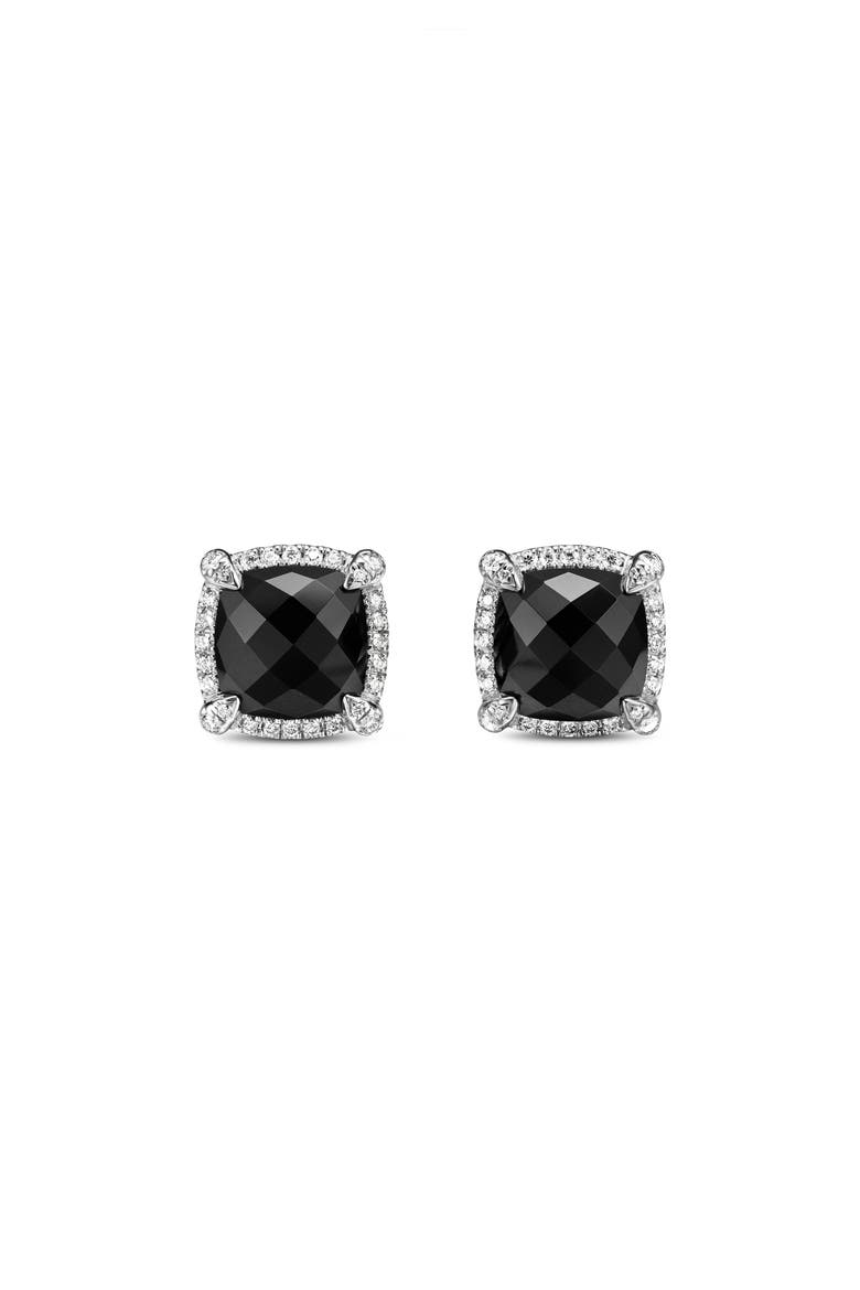 Châtelaine Pavé Bezel Stud Earrings with Diamonds, Main, color, BLACK ONYX