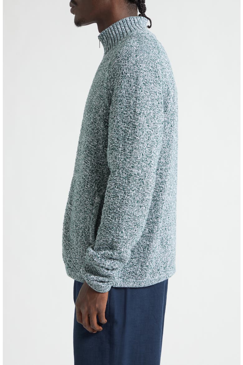 Mélange Cotton Blend Full Zip Sweater, Alternate, color, OFF-WHITE/ GREEN