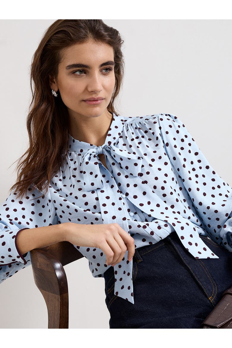 Coco Tie Neck Polka Dot Blouse, Alternate, color, Blue