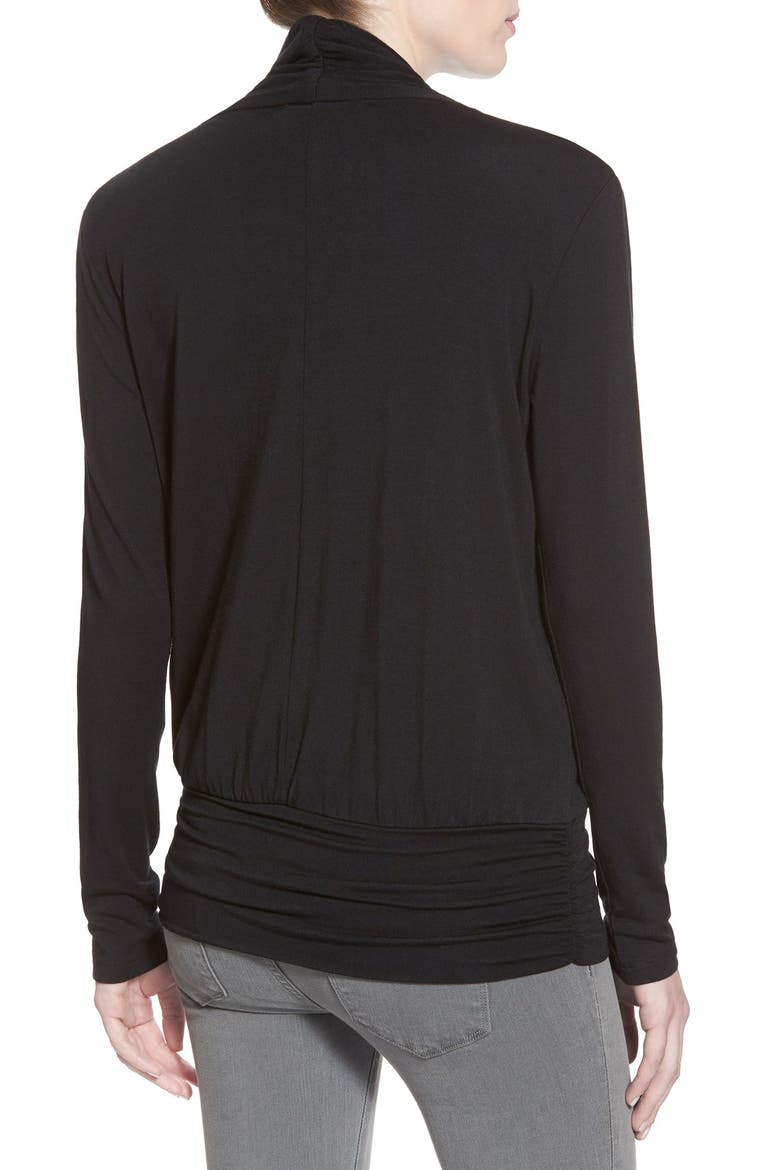 'Angela' Long Sleeve Wrap Front Top, Alternate, color, BLACK