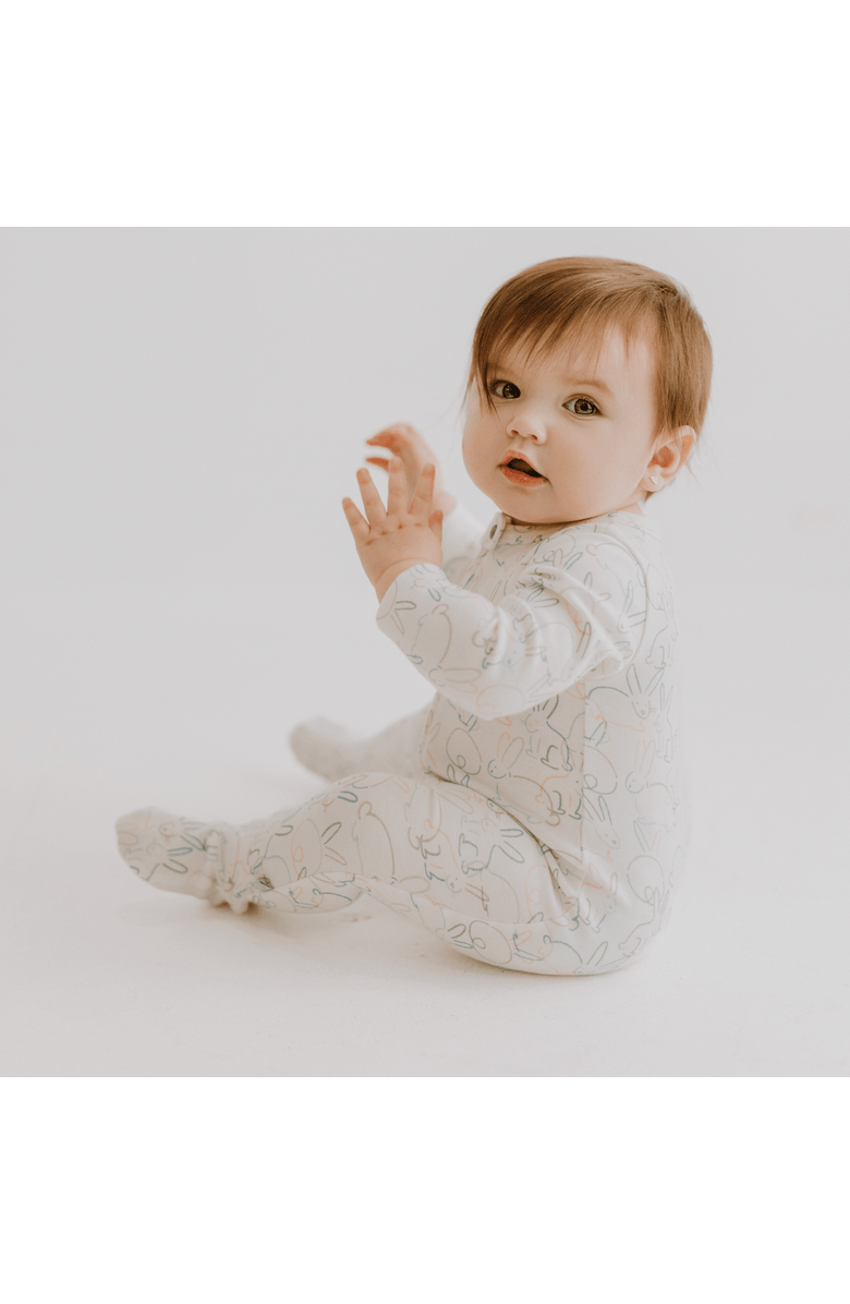 Finn + Emma Organic Zip- up Footie | Bunnies, Alternate, color, Off White
