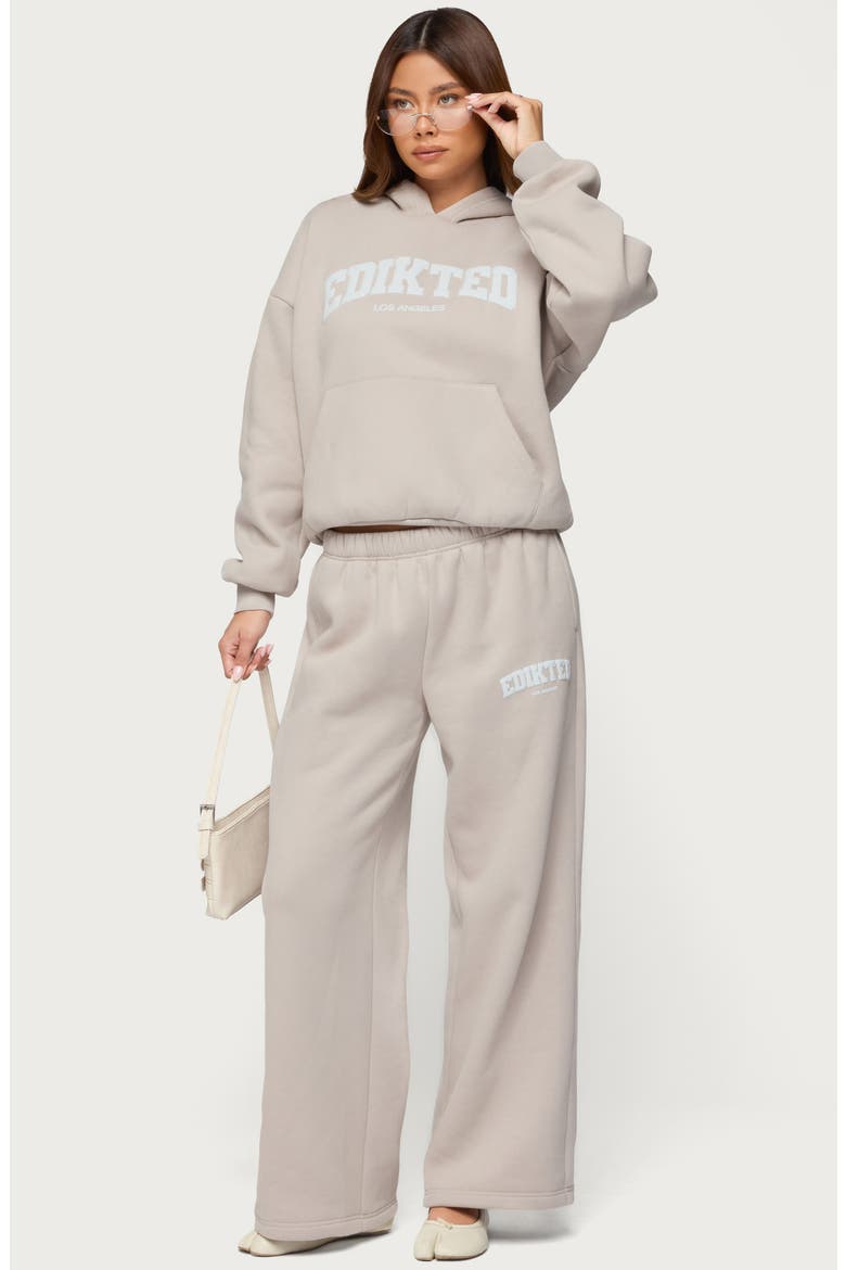 LA Logo Oversize Fleece Graphic Hoodie, Alternate, color, BEIGE