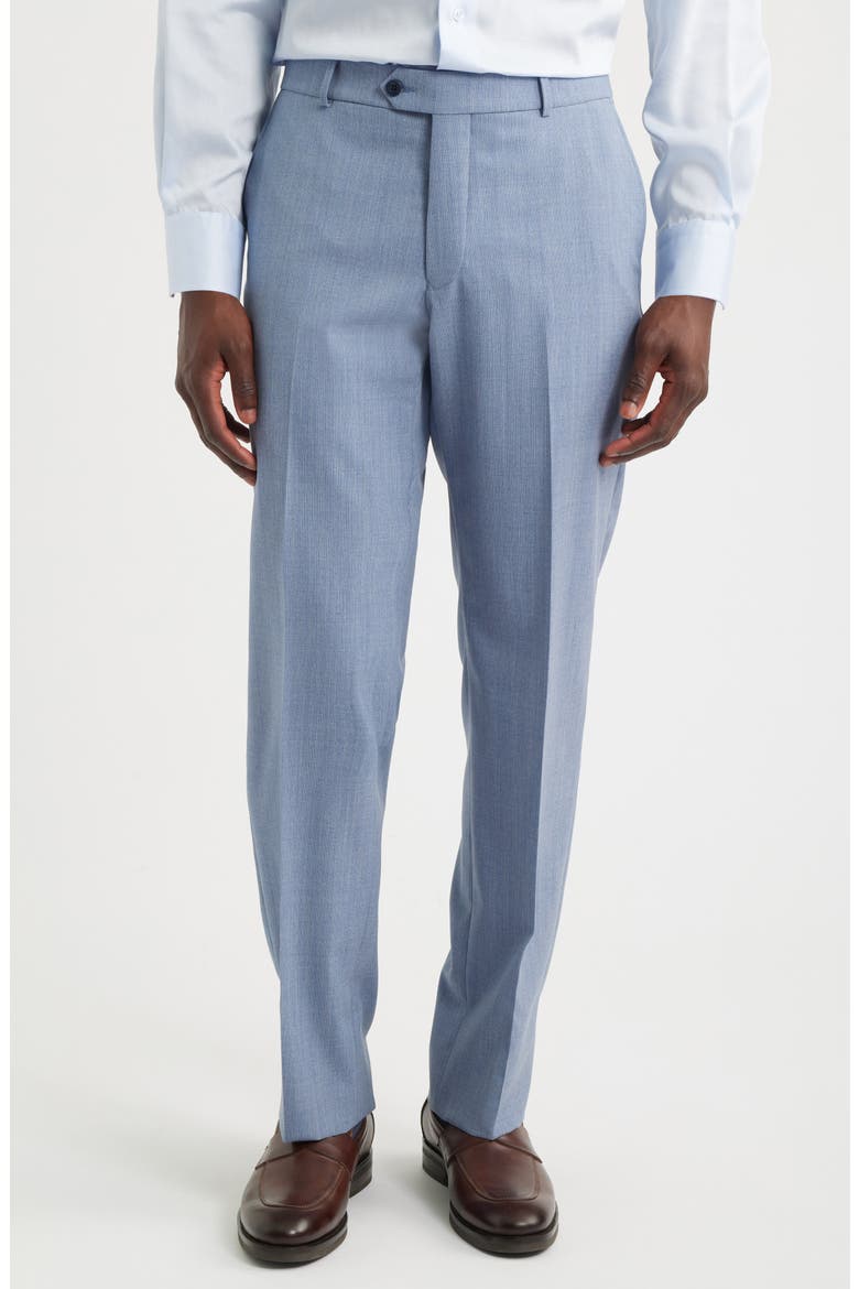 Lightweight Flat Front Mesh Weave Wool Dress Pants, Main, color, BLUE MIX