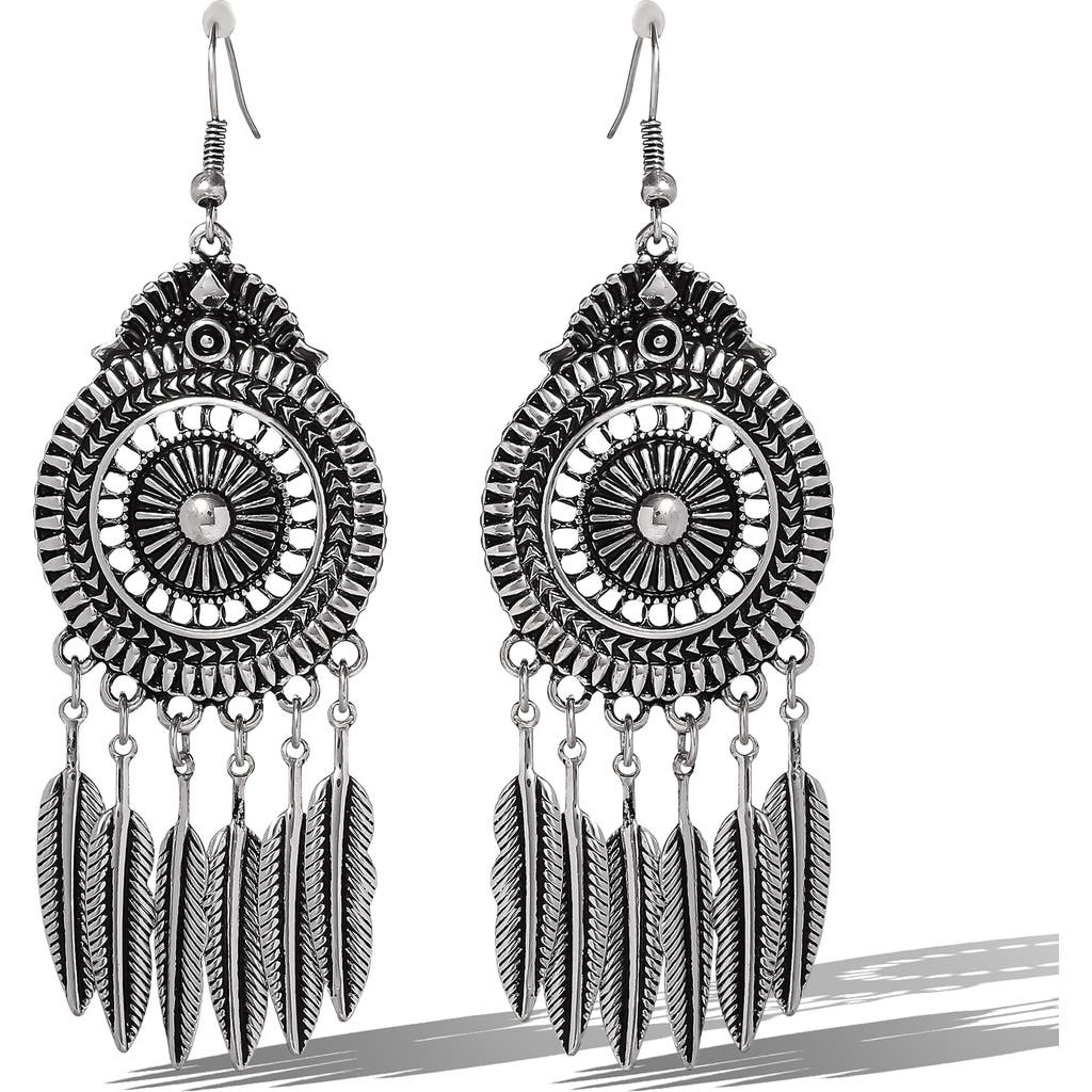 Jessica Simpson Boho Feather Drop Earrings In Metallic