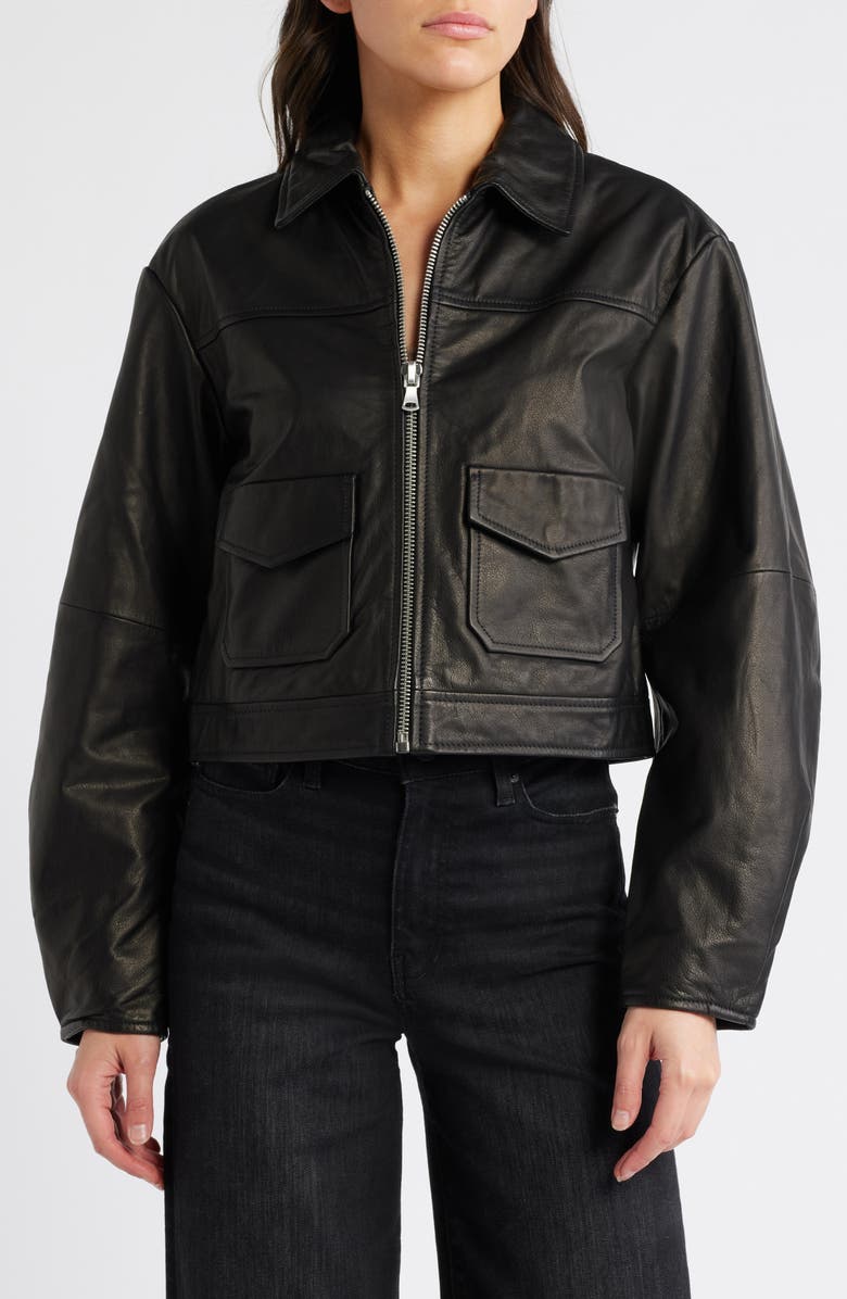 PAIGE Clyde Leather Bomber Jacket, Main, color, 